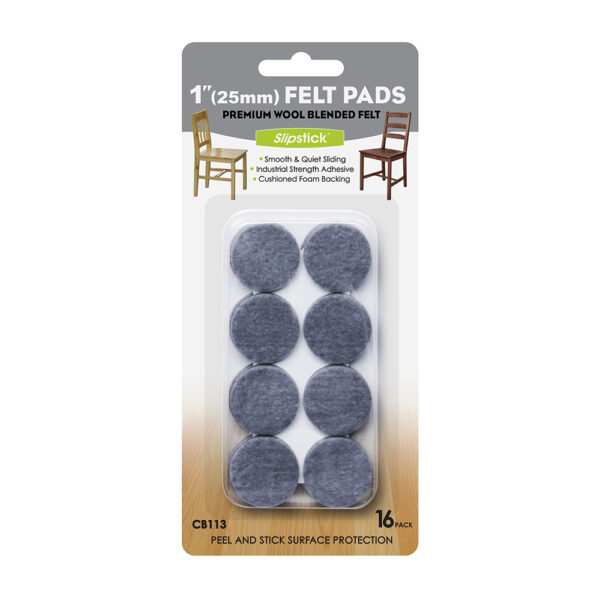 Set of 16, 1” (25mm) Felt Feet, Grey - CB113