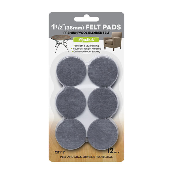 Set of 12, 1-1/2” (38mm) Felt Feet, Grey - CB117