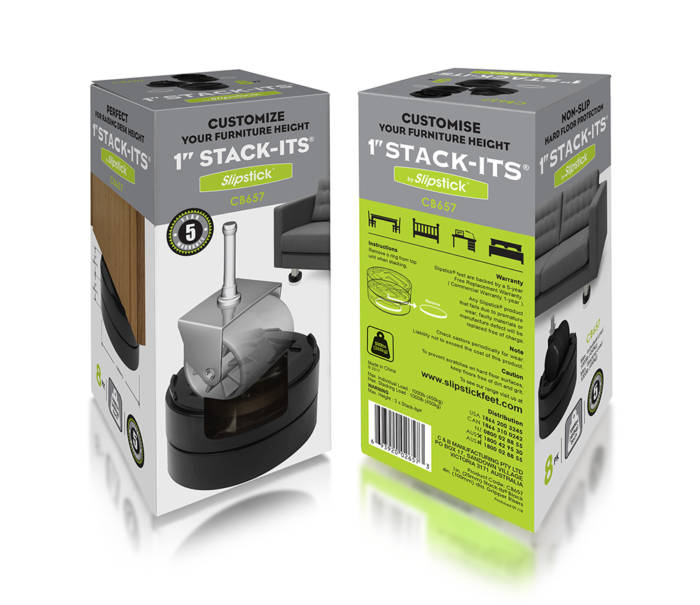 Stack 25 Feet Set of 8 – 1” (25mm) Stack-Its Riser Feet, Black – CB657 | Slipstick Foot