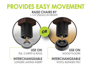 Set of 8, 1-1/4” (32mm) Tall Felt or Glide Feet, Black – CB251-8