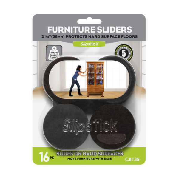 Set of Set of 16 – 2-1/4” (58mm) Felt Furniture Sliders, Brown – CB135