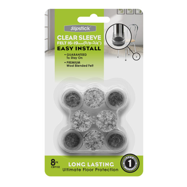 Set of 8 – 16-19mm (5/8” - 3/4”) Clear Sleeve Felt, Clear/Grey – CB9152