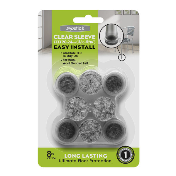 Set of 8 – 20-24mm (13/16” - 15/16”) Clear Sleeve Felt, Clear/Grey – CB9154