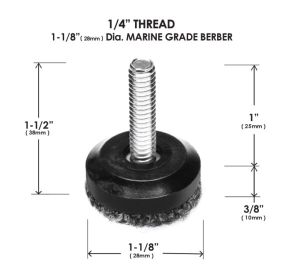 Set of 8, 1-1/8” (28mm) Round 1/4” Threaded Glides with Marine Grade Berber - CB5012 - Image 4