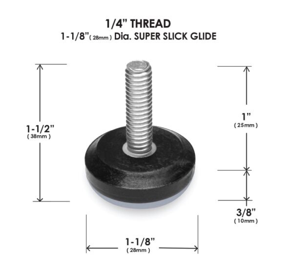 Set of 8, 1-1/8” (28mm) Round 1/4” Threaded Glides - CB5022 - Image 4