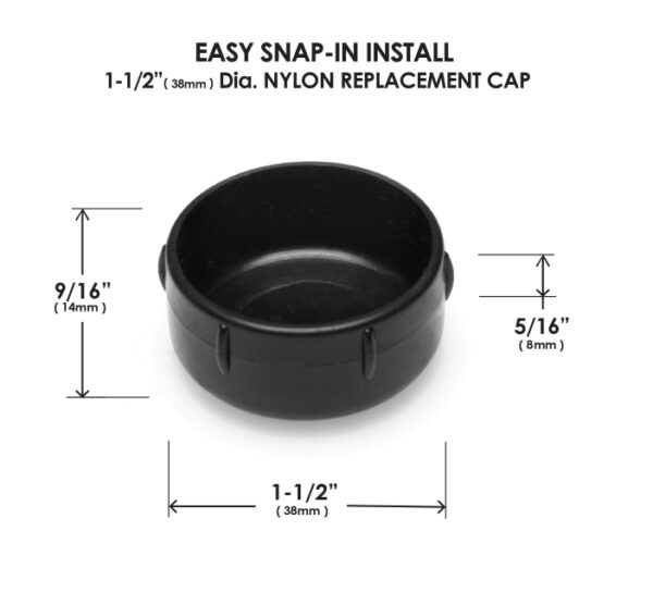 Set of 8, 1-1/2” (38mm) Wrought Iron Nylon Glide Cap - CB5042 - Image 4