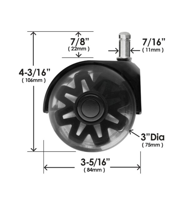CB Inch Dual Bearing Wheels Dimensional Side